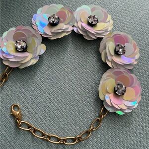 J. Crew Iridescent Floral Sequin Necklace with Gold Chain
